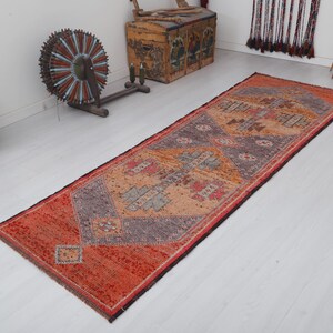 Tappeto da corridoio Herki vintage 3x10: Oushak turco, tappeto da corridoio in lana e cotone fatto a mano