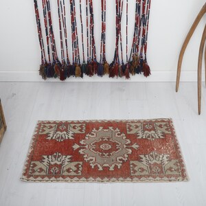 2x3 Faded Door Mat, Turkish Mat Rug, Vintage Mat Rug, Oushak Rug, Door Mat İndoor, 2x3 Handmade Rug, 2x3 Wool Rug, 2x3 Oushak Rug, 3098