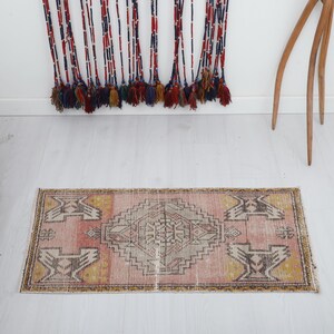 Tapis turc vintage : 2 x 3 paillasson bohème, mélange de coton et de laine
