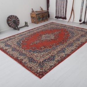 8x10 Vintage Oushak Turkish Rug: Handmade Wool Cotton Anatolian Rug