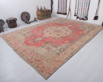 Vintage Turkish Oushak Rug 9x13, Handmade Anatolian Faded Muted Carpet