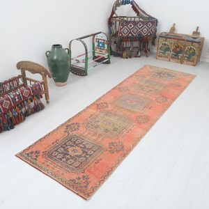 Handmade Turkish Wool Runner Rug - 3x10 Vintage Oushak Rug