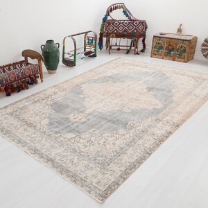 Oversized Vintage Turkish Oushak Rug 7x11: Neutral Anatolian Wool