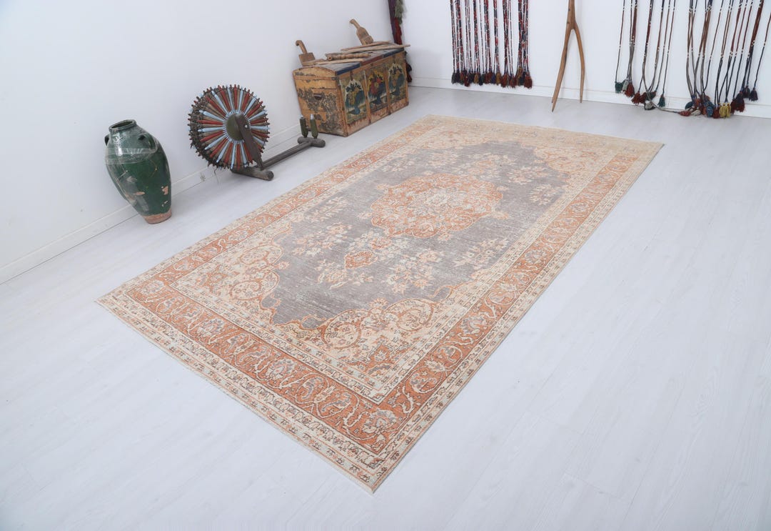 Vintage Oushak Turkish Rug 6x10: Handmade Wool & Cotton Anatolian