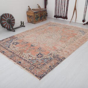 7x10 Oushak Rug: Vintage Turkish Wool Anatolian Rug