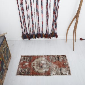 1x3 Soft Door Mat, Door Mat Rug, Bath Mat Rug, Oushak Door Mat, 1x3 Turkish Door Mat, 1x3 Vintage Door Mat, 1x3 Turkish Rug, Bathroom, 3248