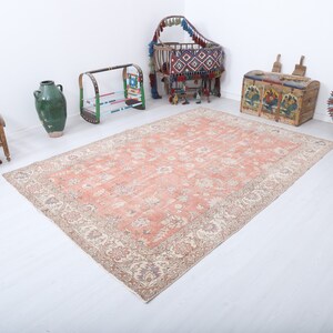 Tapis discret 7 x 9, tapis anatolien, tapis en laine 7 x 9, tapis vintage turc, tapis turc vintage, tapis vintage Oushak, tapis turc, tapis vintage, tapis délavé, 9362