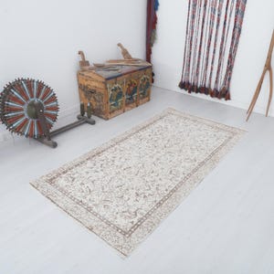 Anatolian Rug, Muted Rug, Faded Rug, Pastel Rug, Turkish Small Rug, 3x7 Rug,Vintage Small Rug,Oushak Small Rug,Turkish Rug,Vintage Rug,19850