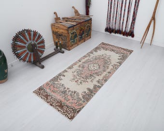 Handmade Oushak Runner Rug: Vintage Turkish Wool (3x7)