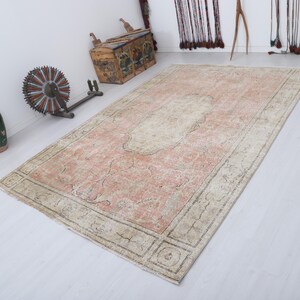 7x10 Vintage Turkish Oushak Rug: Muted Colors, Wool & Cotton
