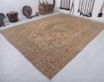 Vintage Oushak Rug, Pastel Turkish Oversize Carpet, Muted Faded Design