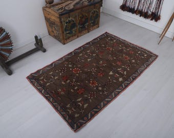Handmade Wool Oushak Rug, Rustic Turkish Small Area Carpet