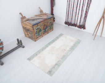 Vintage Turkish Oushak Runner Rug: 2x5 Cotton Wool Blend