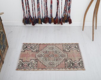 2x3 Vintage Turkish Wool Door Mat: Bohemian Entry Rug