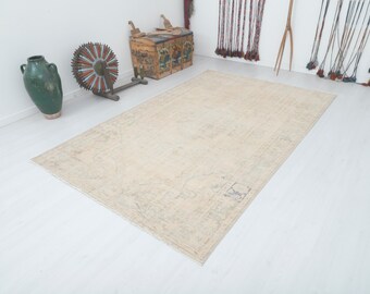 6x9 Vintage Oushak Rug: Bohemian Turkish Area Rug