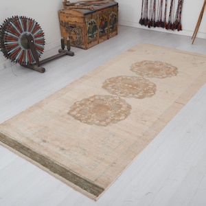Anatolian Rug, 4x9 Vintage Rug,Turkish Rug,Neutral Rug,Antique Rug,Wool Rug,4x9 Area Rug,Handmade Rug,Oushak Rug,Bohemian Rug,Boho Rug,4124