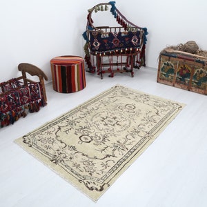 4x6 Vintage Turkish Oushak Rug: Handmade Wool Area Rug