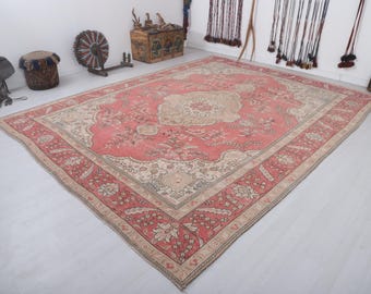 Vintage Oushak Rug, 9x13 Turkish Area Rug, Anatolian Wool Cotton Carpet