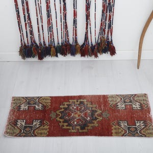 Vintage Turkish Mini Rug: 1x3 Wool Anatolian Oushak Rug