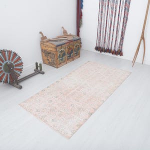 Pastel Rug, Turkish Small Rug, 3x7 Rug, Vintage Small Rug, Oushak Small Rug, Turkish Rug,Vintage Rug,Anatolian Rug,Muted Rug,Faded Rug,18988