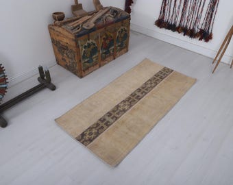 Vintage Oushak Rug, Muted Colors, Natural Wool Cotton Runner 4.6x2.3 ft