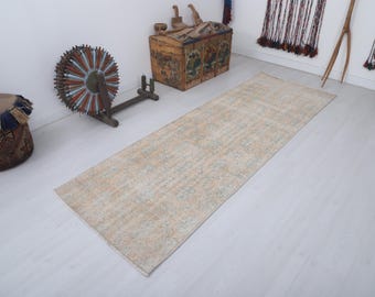 Vintage Oushak Runner Rug, Handmade Wool Anatolian Home Decor (3x9 ft)