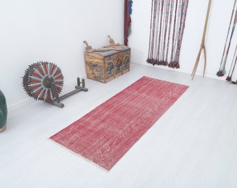 3x8 Vintage Oushak Runner Rug: Turkish Wool & Cotton