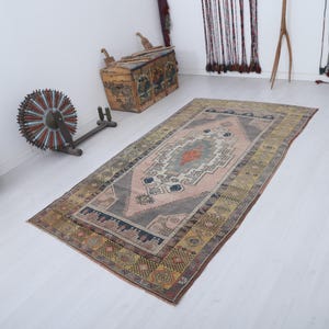 4x8 türkischer Vintage Teppich, Vintage türkischer Teppich, Oushak Teppich 100x250 Anatolischer Teppich, Naturteppich, Neutraler Teppich 100x250, Boho Teppich, 31247