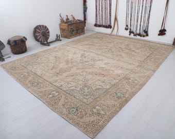 Oushak Vintage Rug, Oversize Turkish Carpet, Soft Wool Cotton Blend 10x12