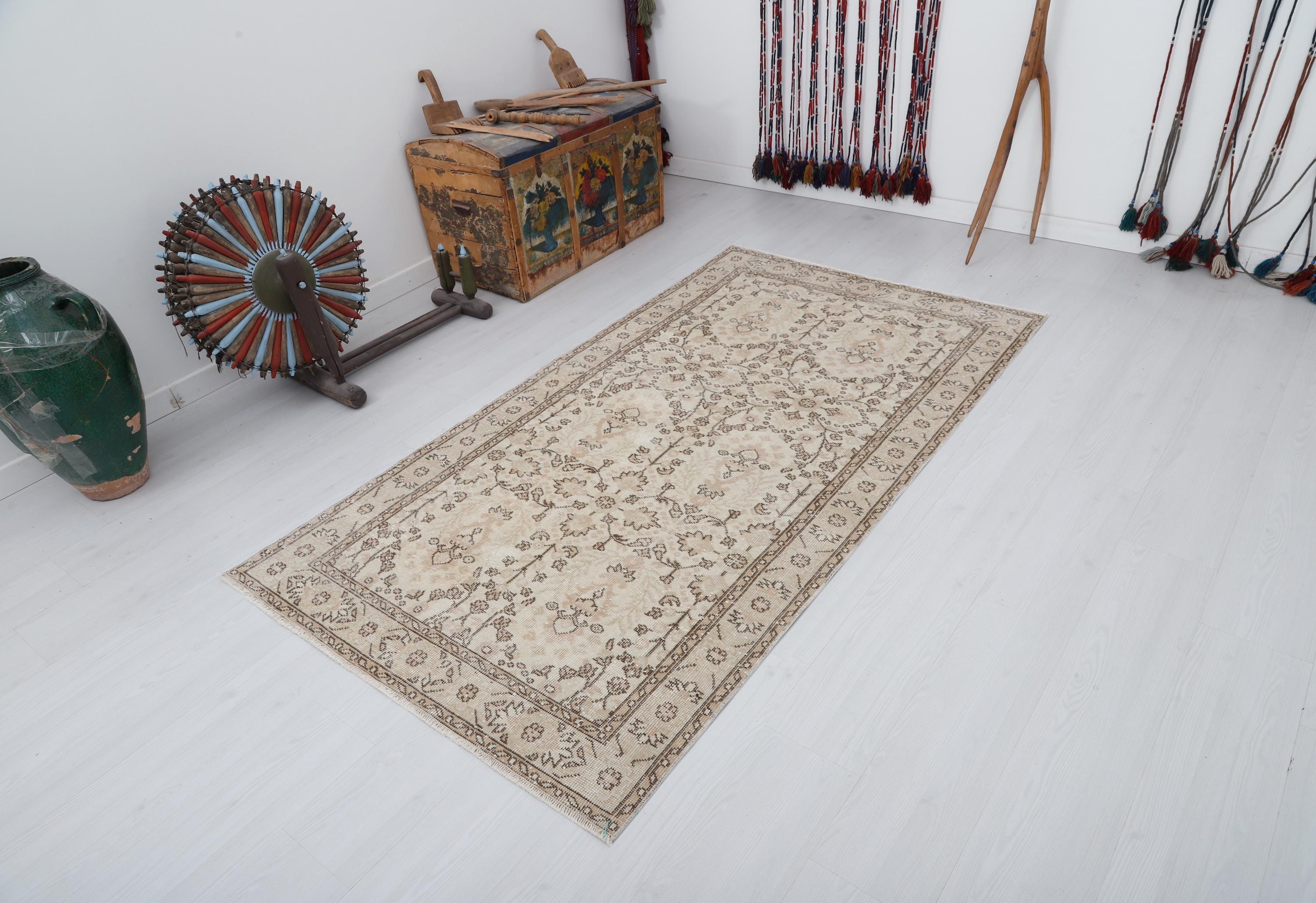 Vintage Turkish Oushak Rug, 4x7 Wool Cotton Blend, Muted Colors - Etsy