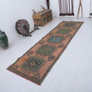 Oushak Runner, Runner Rug, 3x10 Turkish Runner, Vintage Runner 3x10,Anatolian Runner,Hallway Rug,Muted Runner,Faded Runner,Turkish Rug,31292