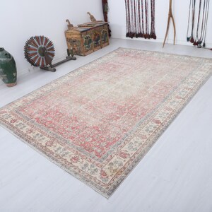 Vintage Oushak Turkish Rug 6.9x9.7 ft, Wool Cotton Blend