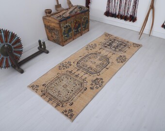 Vintage Oushak Runner Rug, Turkish Cotton Wool, 6.3 x 2.7 ft