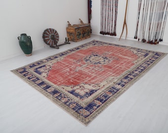 Vintage Turkish Oushak Rug 8x11: Handmade Wool Anatolian Carpet