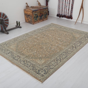 Handwoven Oushak Rug 6x8: Vintage Turkish Wool Area Rug