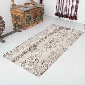 Vintage Turkish Runner Rug: 3x6 Wool Hallway Rug, Neutral Oushak Design