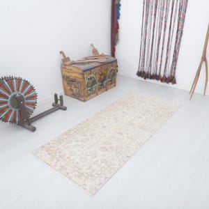 Vintage Turkish Oushak Runner Rug: 3x7 Wool Anatolian Rug