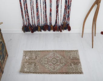 Handmade Wool Turkish Door Mat: Faded Muted Colors (1x3 ft)