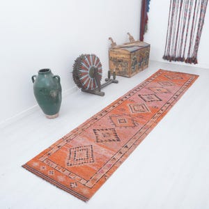 3x11 Runner Rug, Vintage Rug,Turkish Rug,3x11 Oushak Rug,Natural Runner,Turkish Runner,Vintage Runner,Oushak Runner,Hallway Runner Rug,16747