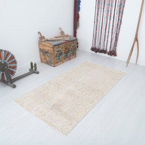 Small Vintage Turkish Oushak Rug: 3x7 Wool Anatolian Rug