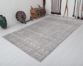 7x10 Turkish Rug, Oversize Rug, Large Area Rug, Vintage Rug, Faded Rug, Muted Rug, Handmade Wool Rug, Colorful Rug, 7x10 Oushak Rug, 748