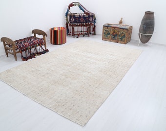 7x10 Soft Beige Turkish Rug, Vintage Rug, Oushak Rug, Oversize Rug, Large Area Rug, Handmade Wool Rug, Living Room Rug,Boho Rug,Natural,1529