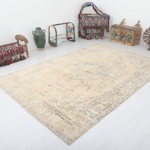 7x11, Turkish Oversize Rug, Muted Colors Rug, 7x11 Turkish Rug, Oushak Rug, Vintage Rug, Anatolian Rug,Faded Rug,Wool Rug,Handmade Rug,12434