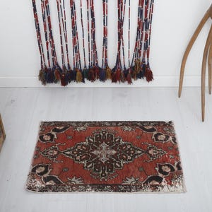 2x3 Door Mat Rug, Turkish Door Mat, Vintage Door Mat, Vintage Red Brown Rug, Handmade Wool Rug, Decorative Rug, Door Mat Rug, 2x3 Rug, 3334