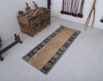 Oushak Runner Rug, Vintage Turkish Hallway Carpet, 5.2x2.1 ft Cotton Wool