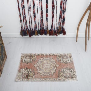Turkish Vintage Handmade Wool Door Mat Rug, 2x3 Turkish Rug, Turkish Rug, 2x3 Rugs, Anatolian Rug, 2x3 Oushak Rug, Door Mat Rug, Mini, 2380