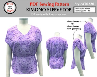 PDF sewing pattern instant digital download women's Kimono sleeve top - easy to sew - flattering for all body types - sizes XS-XL