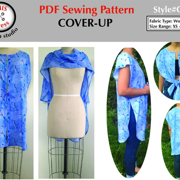 Instant download - PDF pattern - easy to sew - Women's COVER UP with multiple ways to dress - for most types of fabrics, wovens or knits.
