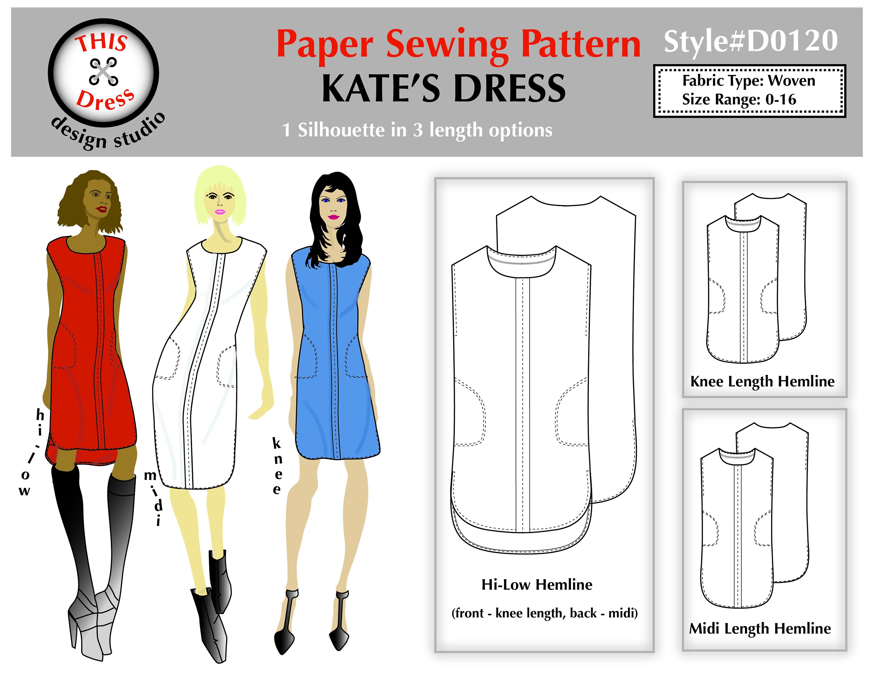 Paper sewing pattern 016 sizes for dropped shoulder straight
