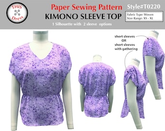 Printed paper sewing pattern - women's Kimono sleeve top - easy to sew - flattering for all body types - sizes XS-XL